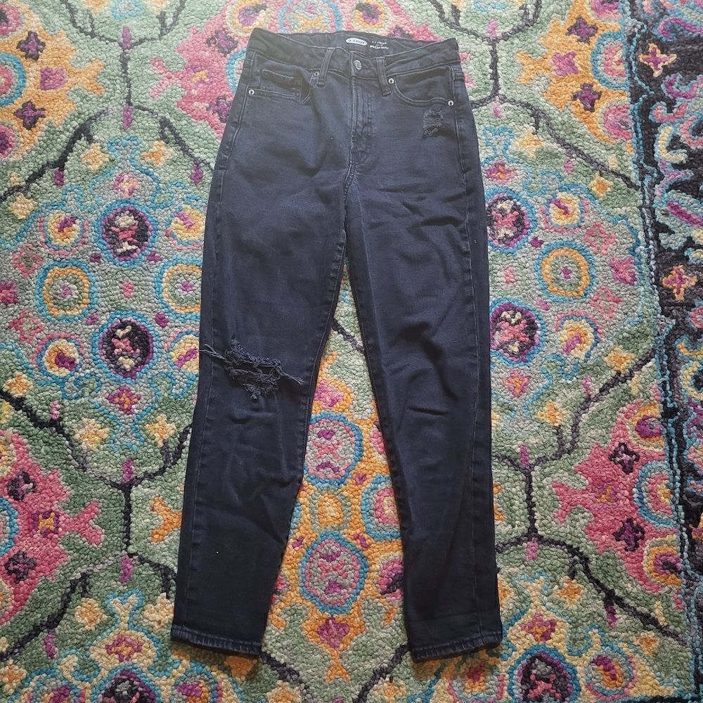 Old Navy OG Straight Marilyn Knee Rip Jeans Black Women's 2 - Picture 3 of 7